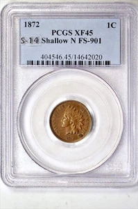 1872 Indian Cent PCGS -Shallow N, XF 45, S-14 - Picture 1 of 3