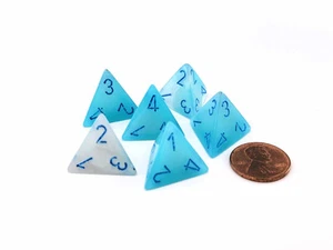 Luminary Gemini 18mm D4 Dice, 6 Pieces - Pearl Turquoise-White with Blue - Picture 1 of 2