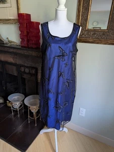 Vintage 90s/Y2K Size L/XL Velvet Butterfly Tulle Mesh Overlay Dress Blue Black - Picture 1 of 11
