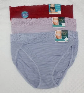 NWT set/3 VANITY FAIR FLATTERING LACE HI CUT 13280 HOLLY ROMANCE BLUE LAVENDER - Picture 1 of 5
