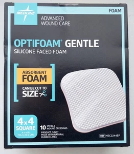 Medline MSC2244EP Optifoam Gentle 4”x4” Silicone Faced Absorb Foam (Box of 10) - Bild 1 von 1