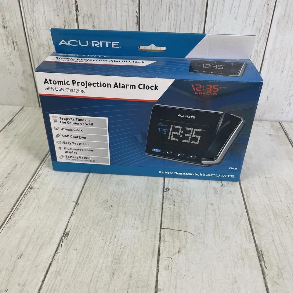 Reloj despertador de proyección atómica AcuRite con carga USB 13021 - Nuevo Foto 1 de 4