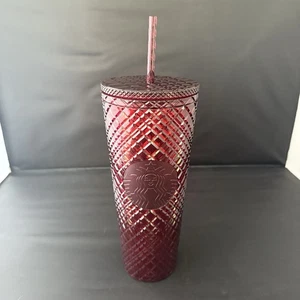 Starbucks 2021 Jeweled Christmas Holiday Red Merlot Cold Cup Tumbler 24oz Venti - Picture 1 of 7
