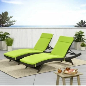 Lime Out Door Chaise Lounge Cushion Set of 2 Christopher Knight Home Pillow Ties - Picture 1 of 3