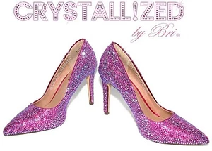 Zapatos de salón ostentosos CRISTALES AUSTRIACOS tacones altos deslumbrantes personalizados rosa boda - Imagen 1 de 7