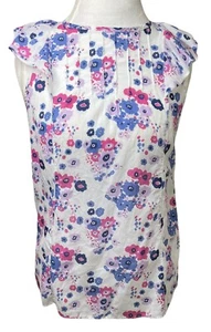 GAP FLORAL FLUTTER SLEEVE SHIRT Blouse Women White Pink Purple Pleated MEDIUM M - Picture 1 of 7