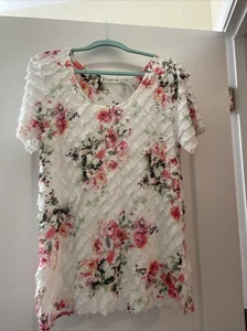 Agenda Womens White Floral And Pink Tiered Top Size L - Picture 1 of 1