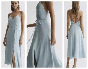 Reiss Damen Penny hellblau hinten offen Midikleid (fehlender Gürtel) 8 $ 248 Neu mit Etikett - Bild 1 von 10