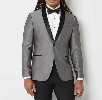 NWT J Ferrar JF Silver & Black Tuxedo Jacket 36 Reg Prom Wedding Event Party - Image 1 of 4
