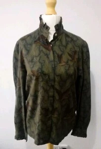 Cheyne Cotton Ruffle Collar Green Paisley Duck Pattern Shirt Size L Vintage - Picture 1 of 12