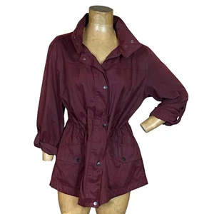 AVA VIV Burgundy Zip/Button Anorak Utility Jacket Hooded Plus Sz X #349G - Picture 1 of 10