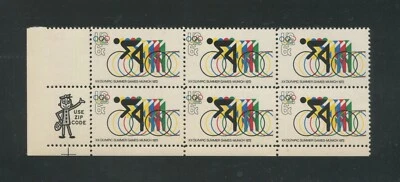 Estampilla postal de los Juegos Olímpicos de Estados Unidos 1972 6¢ #1460 como nueva anillo rojo roto cilindro error Foto 1 de 2