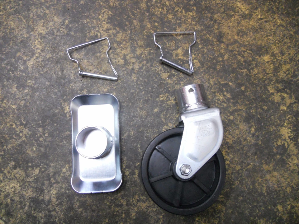 New (1) 6" Trailer Caster Wheel & (1) Foot Pad Combo Pack With Pins Removable - Image 1 of 3