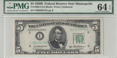 1950 B US $5 Federal Reserve Note - Minneapolis - PMG Graded as 64 EPQ - Image 1 of 2