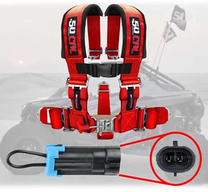 Red 3" 5-Point Safety Harness w/ Bypass Override Plug for Most Polaris UTVs - Bild 1 von 11