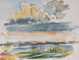Gerhard Schulte-Dahling nube mar del norte playa posguerra firmada acuarela 1982 - Imagen 1 de 3