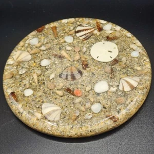 Vintage Lucite Trivet 1970s Seashell Sand Dollar Retro Coastal Cottage Decor - Picture 1 of 8