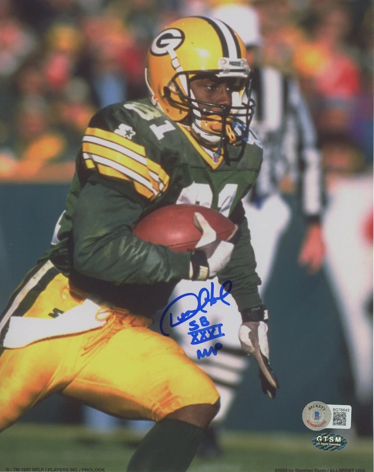 Foto a color firmada por Desmond Howard Green Bay Packers 8x10 con SB XXXI MVP - BECKETT Foto 1 de 1