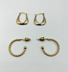 Gold 9ct 9K 375 Earrings 2 sets Twist & Two Tone Lovely Vintage 9ct Gold - Foto 1 di 8