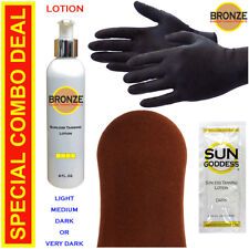 BRONZE - Sunless Self Tanning Lotion - 8 oz + Mitt, Gloves & Tanner (Best)*