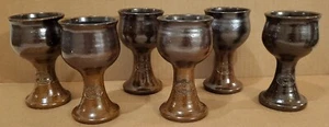 VTG • Australian • Bendigo Epsom Pottery • Handmade Stoneware Goblets • ×6 - Picture 1 of 9