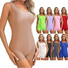 Womens Glossy Sleeveless Bodysuit Jumpsuit Solid Color Stretchy Leotard Monokini