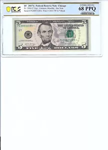 2017 $5 FRN FR1998-G* PCGS Bnk 68 PPQ, Chicago * Note S/N G00033284*!!! - Picture 1 of 2