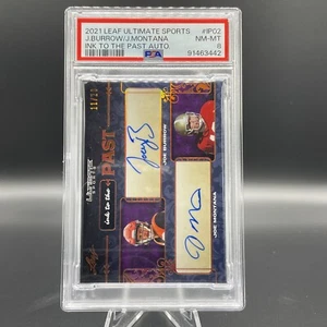 2021 Leaf Ultimate Joe Burrow Joe Montana /20 inchiostro al passato doppio automatico PSA 8 - Foto 1 di 4