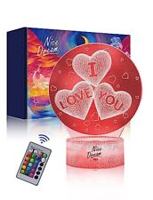 Nice Dream I Love You Heart Night Light for Kids, 3D Illusion Night Lamp, 16 Col