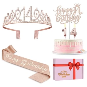 14th Birthday Decorations for Girls Including Birthday Sash and Tiara, Candle... - Picture 1 of 6