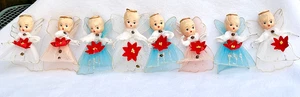 8 Vintage Angel Tulle pipe cleaner ornaments JAPAN TAGS ATTACHED 1950s poinsetti - Picture 1 of 15