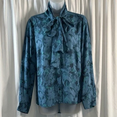 Blusa The Limited M Azul Estampado Floral Lazo Preppy Academia Carrera Colorida 79-54 Foto 1 de 4