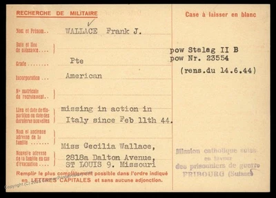 EE. UU. 1945 Italia Alemania Campo de prisioneros de guerra Stalag II Cruz Roja Cubierta Católica Suiza 89674 Foto 1 de 2