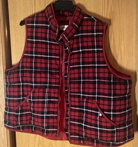 Ava & Viv Vest Womens 4X Puffer Red  Plaid Tartan Full Zip Snap Pockets Used - Picture 1 of 11