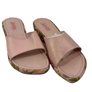 Jones Bootmaker 'Jazzy' Pink Leather Floral Wedge Heel Slip On Sandals 6.5 / 39 - Picture 1 of 3