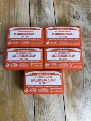 Lot Of 5 Dr Bronner’s Pure-Castile Magic Bar Soap Tea Tree 5.0 oz ea. - Image 1 of 3
