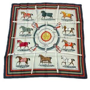 HERMES Scarf Carre 90cm COUVERTURES ET TENUES 100% Silk Red Multi R7581 - Picture 1 of 7