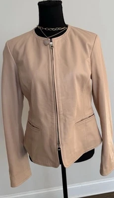 Chaqueta de Cuero Vera Pelle Rosa Ajustada Cremallera Moda 48Hecha en Italia Foto 1 de 4