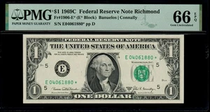 1969C 1 $ RICHMOND STAR NOTE PMG 66 EPQ 480K Print Run Fr 1906-E * FRN - Bild 1 von 2