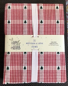 Artisan De Luxe CHRISTMAS TREES on Red & White Gingham 60 x 84" Tablecloth NWT - Picture 1 of 2