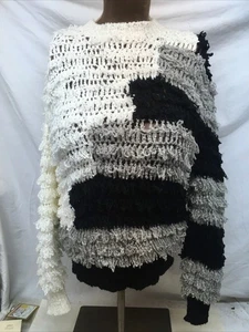Answers By Riddles Boho Shaggy Colorblock Block Geometric Pullover Sweater - Picture 1 of 6