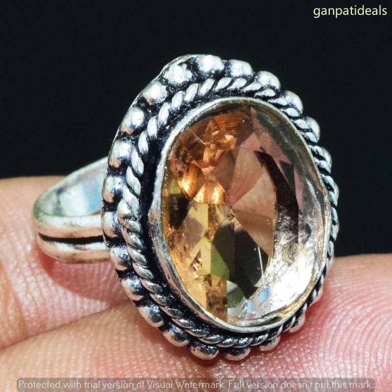 Anillo de piedras preciosas de vidrio naranja hecho a mano joyería talla EE. UU. - 7,25 GR-31690 Foto 1 de 1