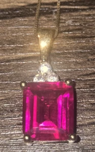Gold Plated Sterling Silver Lab Created Rose Quartz Diamond Pendant - Picture 1 of 7