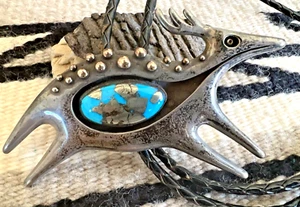 THE BIGGEST STERLING DEER + TURQUOISE bolo by David Lloyd Stewart 4" across 63g - Picture 1 of 10