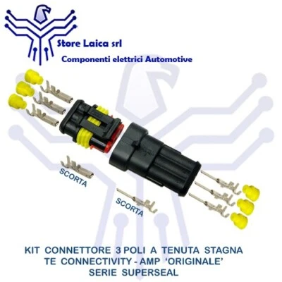 AMP - TE CONNECTIVITY CONNETTORE 3 POLI VIE TENUTA STAGNA MASCHIO FEMMINA AMP SUPERSEAL AUTO MOTO 1KIT