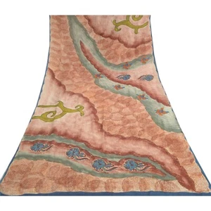 Sanskriti Vintage Brown Sarees Pure Georgette Silk Printed Sari 5Yd Craft Fabric - Picture 1 of 12