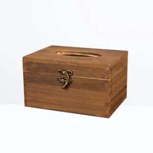 Rectangular Wood Tissue Holder Vintage Tissue Dispenser Wood Tissue Box - Picture 1 of 12