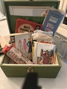 Vintage Sewing Supplies. Vintage Bogene Green Sewing Box Basket With Supplies - Picture 1 of 9