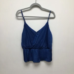 1. State Womens Faux Wrap Camisole Top Blue Spaghetti Strap V Neck Lined L New - Picture 1 of 6