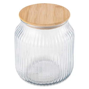 Medium (2.6 L) Ribbed Glass Kitchen Organization Jar with Bamboo Lid, Clear - Picture 1 of 5